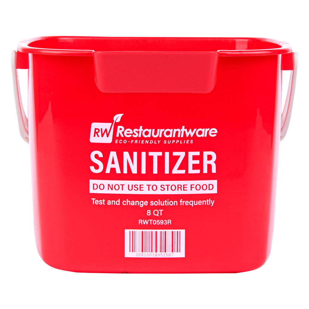RW Clean 8 Qt Square Red Plastic Sanitizing Bucket - with Plastic Handle - 9 3/4" x 9 3/4" x 7 1/2" - 1 count box