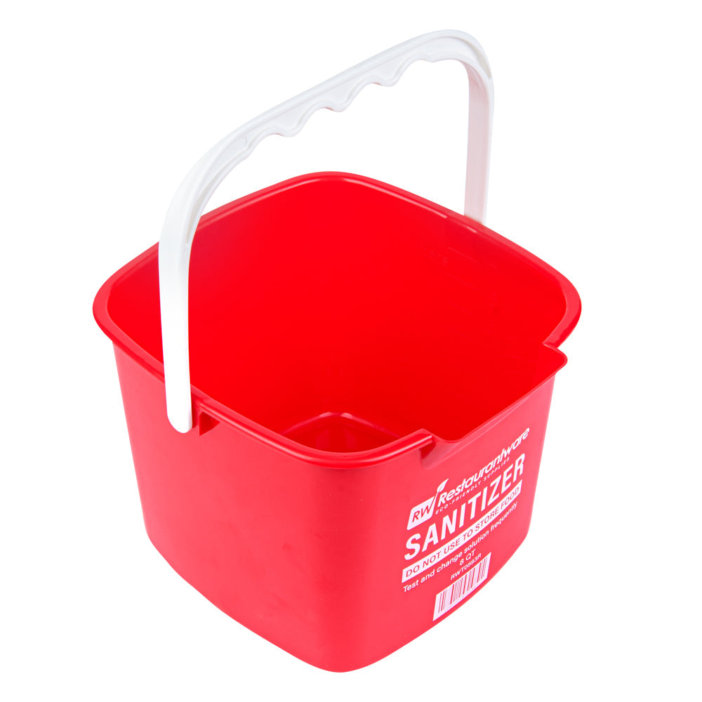 RW Clean 8 Qt Square Red Plastic Sanitizing Bucket - with Plastic Handle - 9 3/4" x 9 3/4" x 7 1/2" - 1 count box