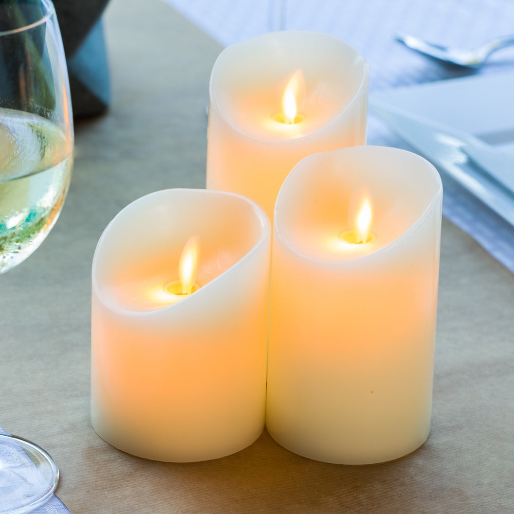 Fire Tek Ivory Plastic Flameless Pillar Candle - Real Wax, Programmable - 3 1/4" x 3 1/4" x 4" - 1 count box