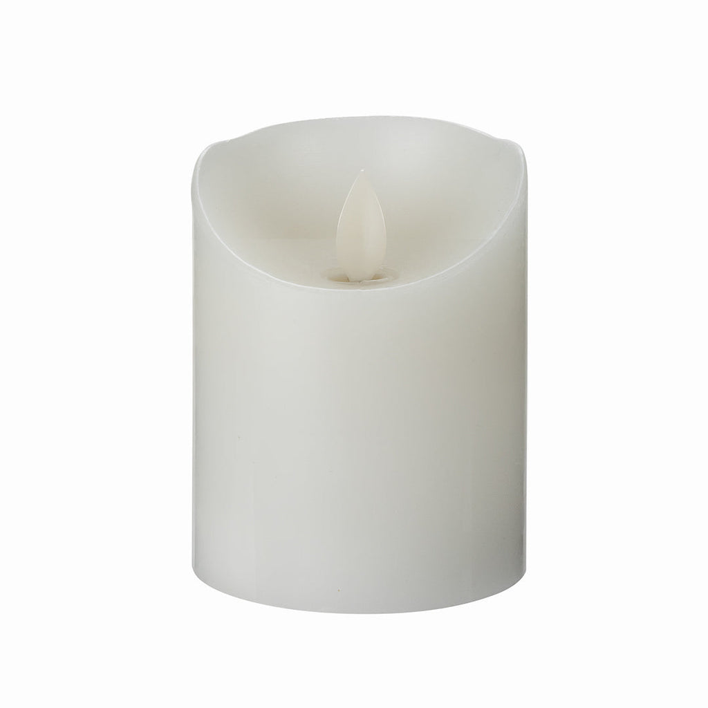 Fire Tek White Plastic Flameless Pillar Candle - Real Wax, Programmable - 3 1/4" x 3 1/4" x 4" - 1 count box