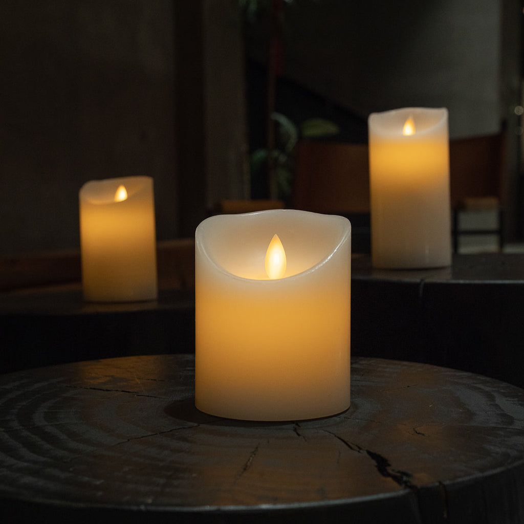 Fire Tek White Plastic Flameless Pillar Candle - Real Wax, Programmable - 3 1/4" x 3 1/4" x 4" - 1 count box