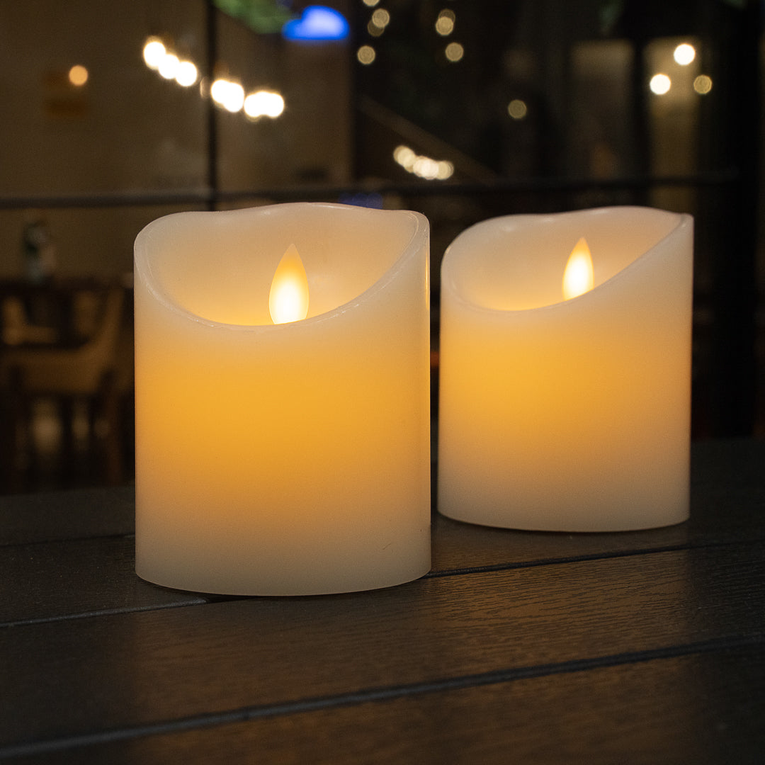 Fire Tek White Plastic Flameless Pillar Candle - Real Wax, Programmable - 3 1/4" x 3 1/4" x 4" - 1 count box