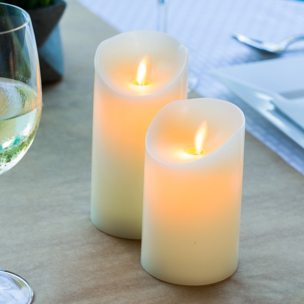 Fire Tek Ivory Plastic Flameless Pillar Candle - Real Wax, Programmable - 3" x 3" x 5" - 10 count box