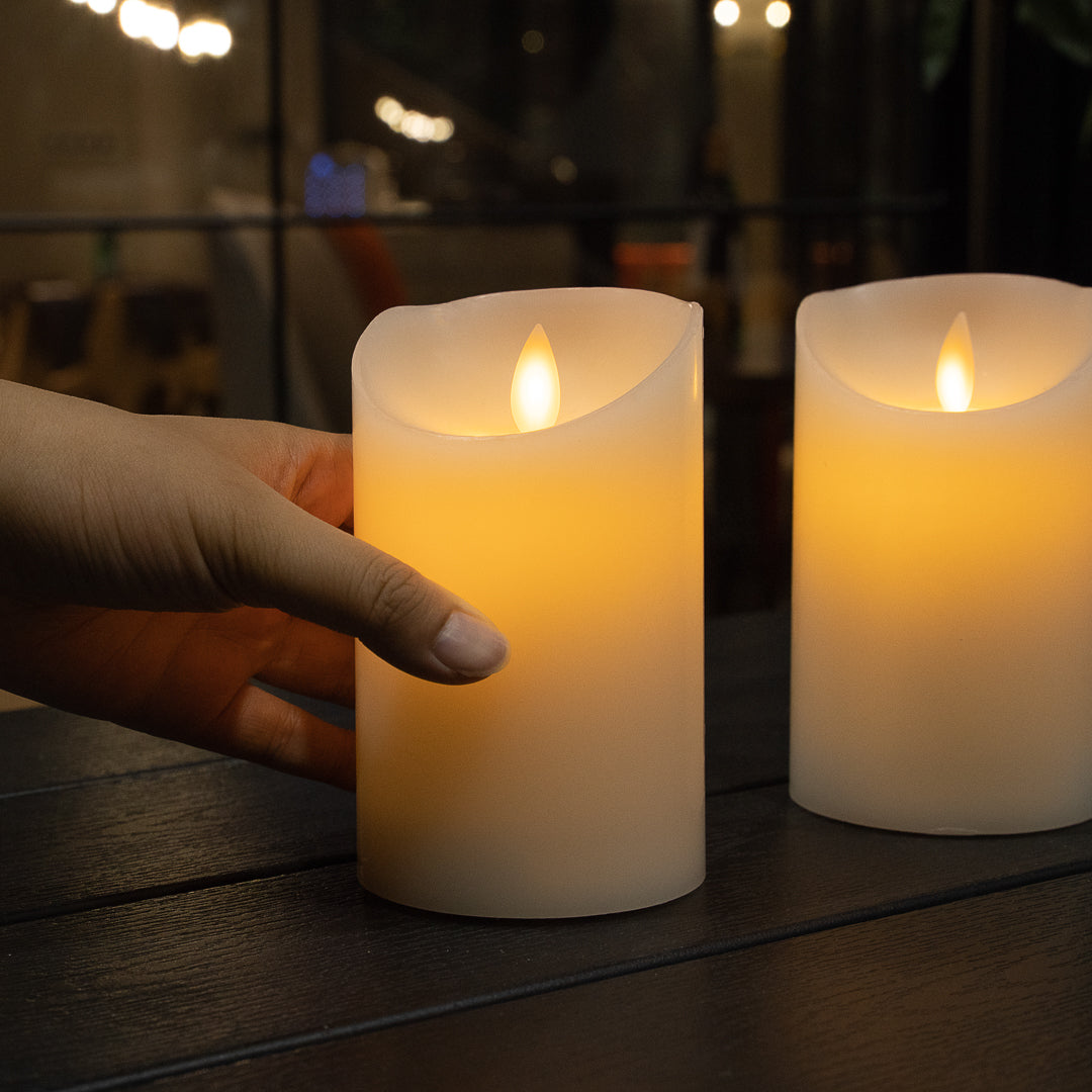 Fire Tek White Plastic Flameless Pillar Candle - Real Wax, Programmable - 3" x 3" x 5" - 1 count box
