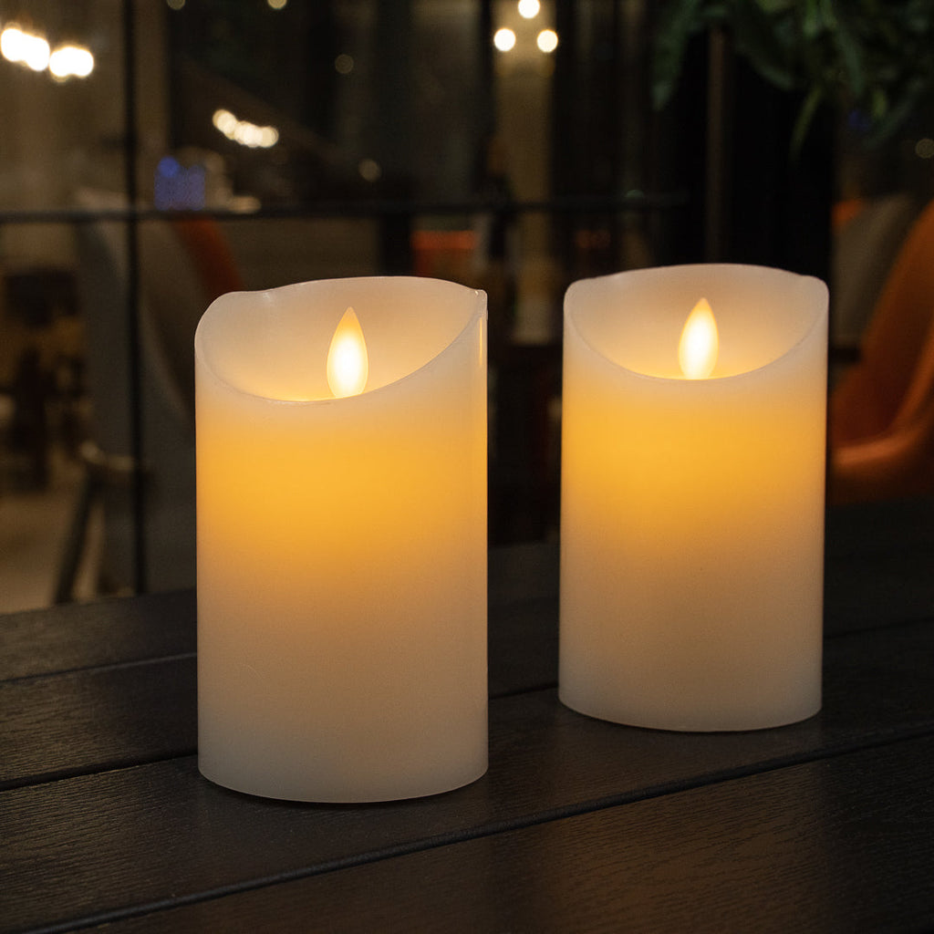 Fire Tek White Plastic Flameless Pillar Candle - Real Wax, Programmable - 3" x 3" x 5" - 10 count box