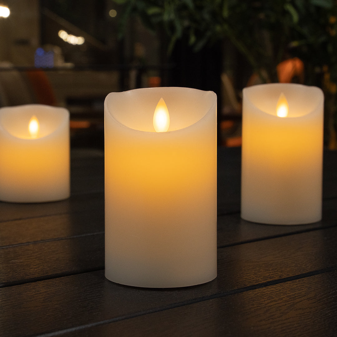 Fire Tek White Plastic Flameless Pillar Candle - Real Wax, Programmable - 3" x 3" x 5" - 10 count box