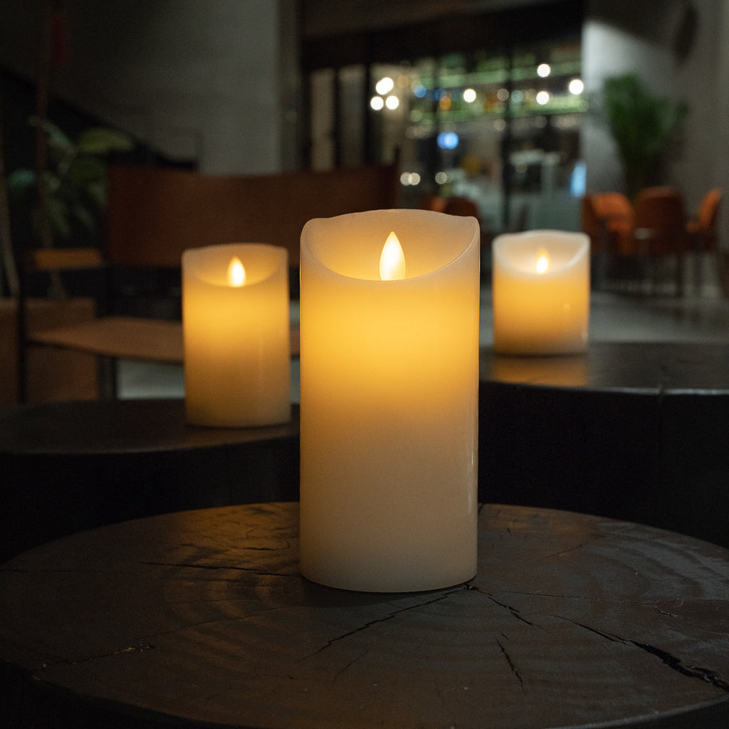 Fire Tek White Plastic Flameless Pillar Candle - Real Wax, Programmable - 3" x 3" x 6" - 10 count box