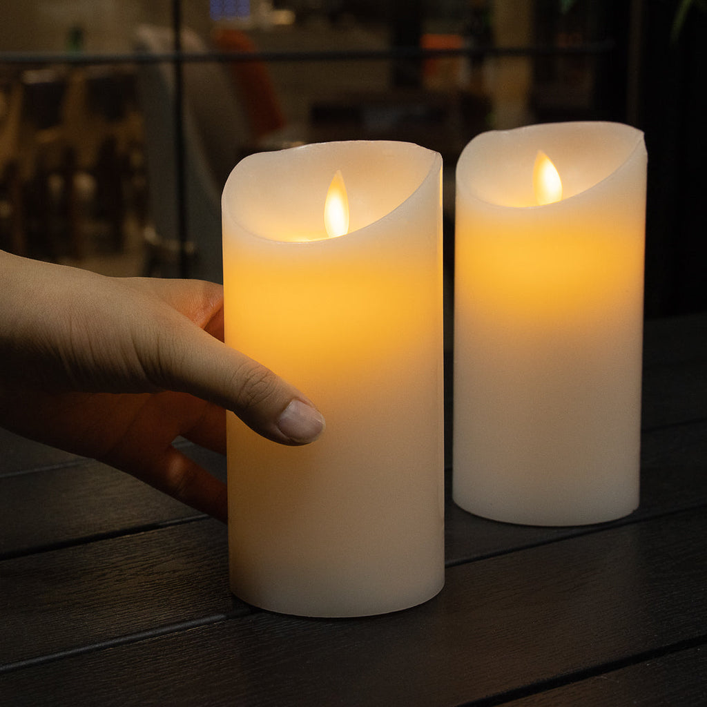 Fire Tek White Plastic Flameless Pillar Candle - Real Wax, Programmable - 3" x 3" x 6" - 10 count box