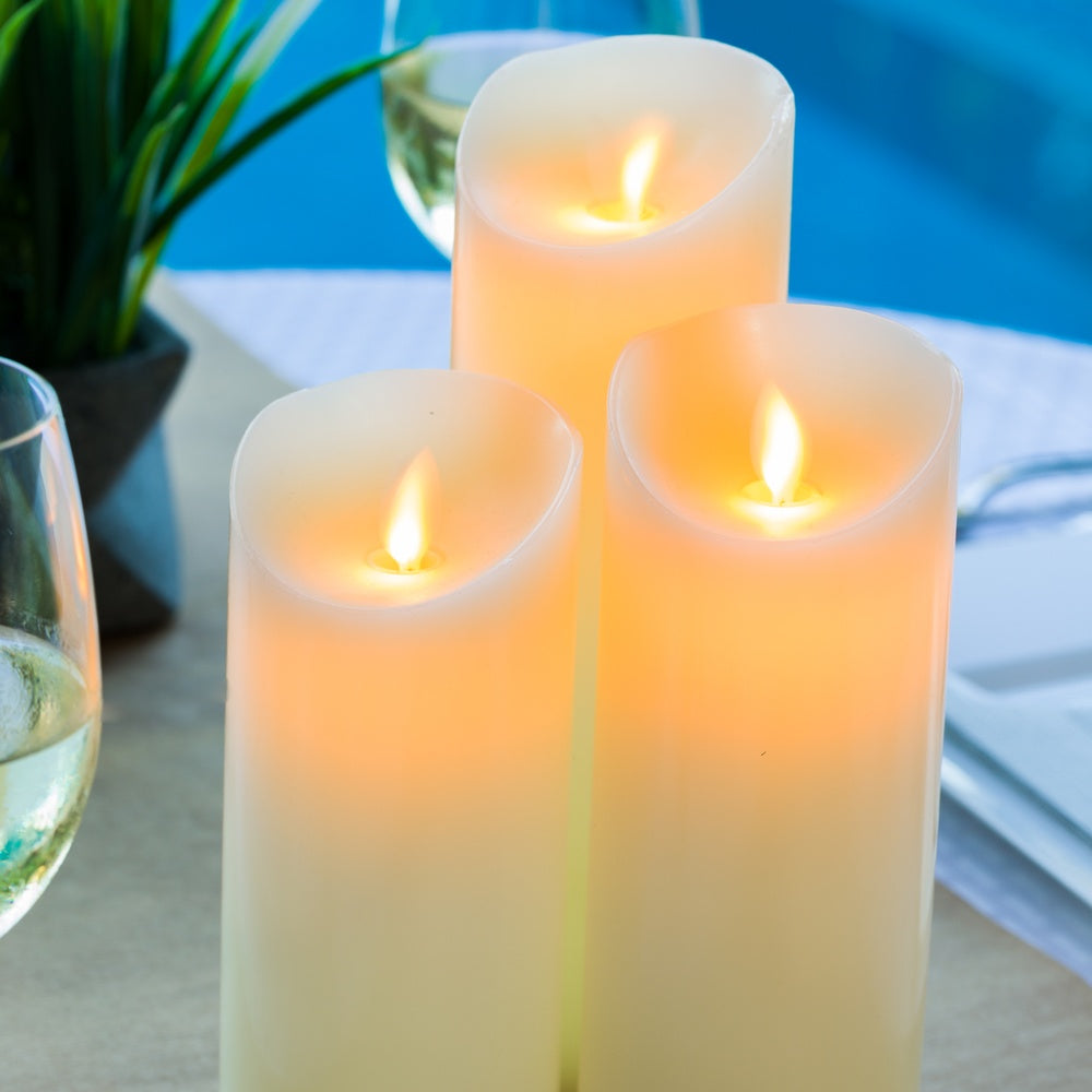 Fire Tek Ivory Plastic Flameless Pillar Candle - Real Wax, Programmable - 3" x 3" x 7" - 1 count box