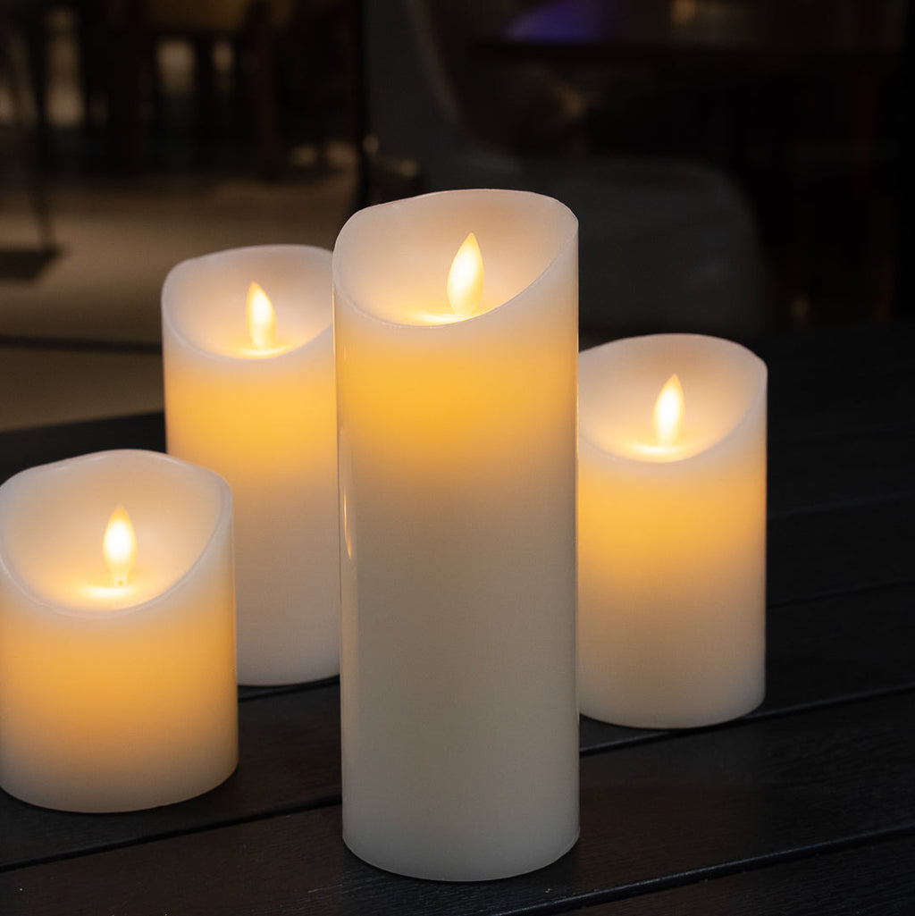 Fire Tek White Plastic Flameless Pillar Candle - Real Wax, Programmable - 3" x 3" x 7" - 1 count box
