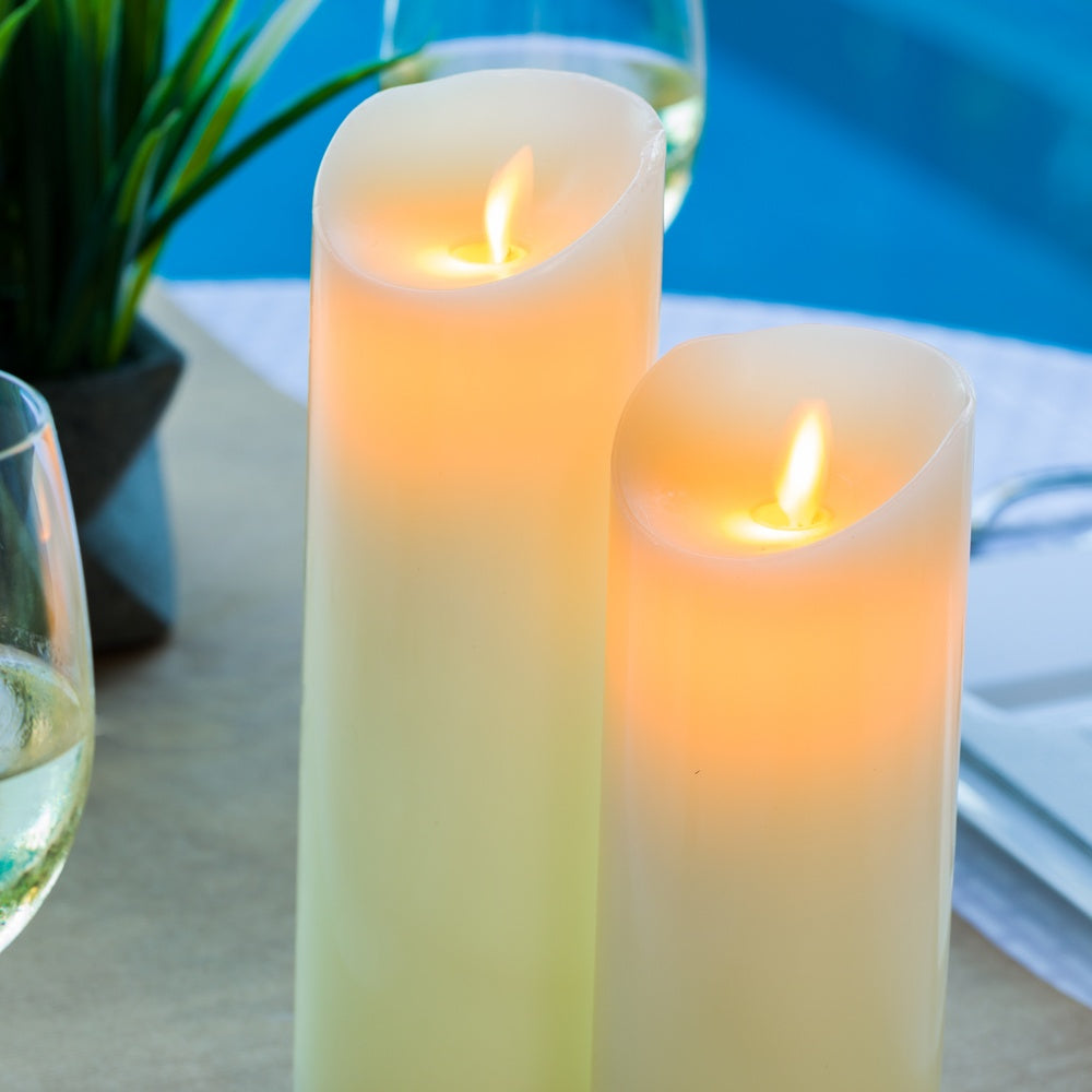 Fire Tek Ivory Plastic Flameless Pillar Candle - Real Wax, Programmable - 3" x 3" x 8" - 1 count box