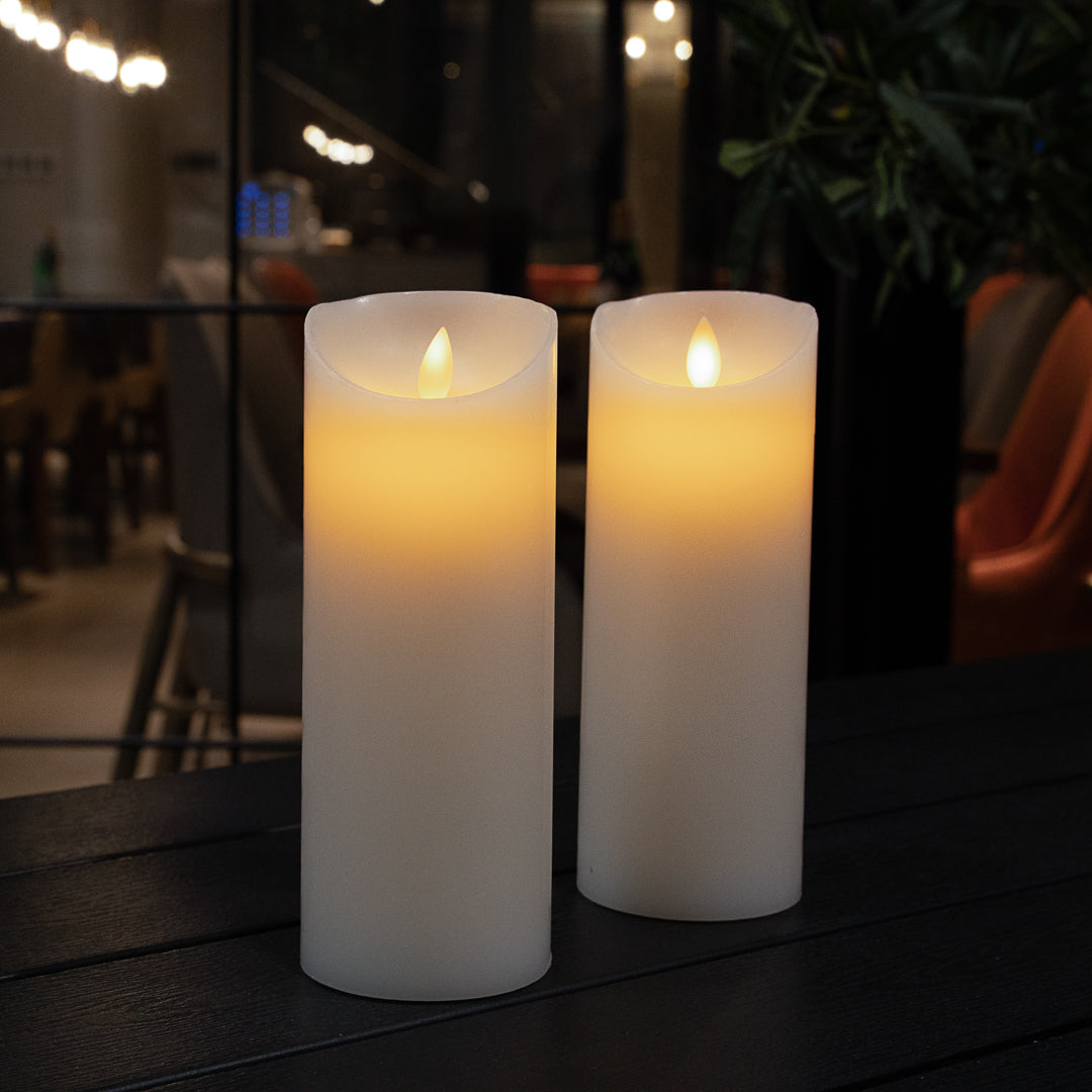 Fire Tek White Plastic Flameless Pillar Candle - Real Wax, Programmable - 3" x 3" x 8" - 1 count box