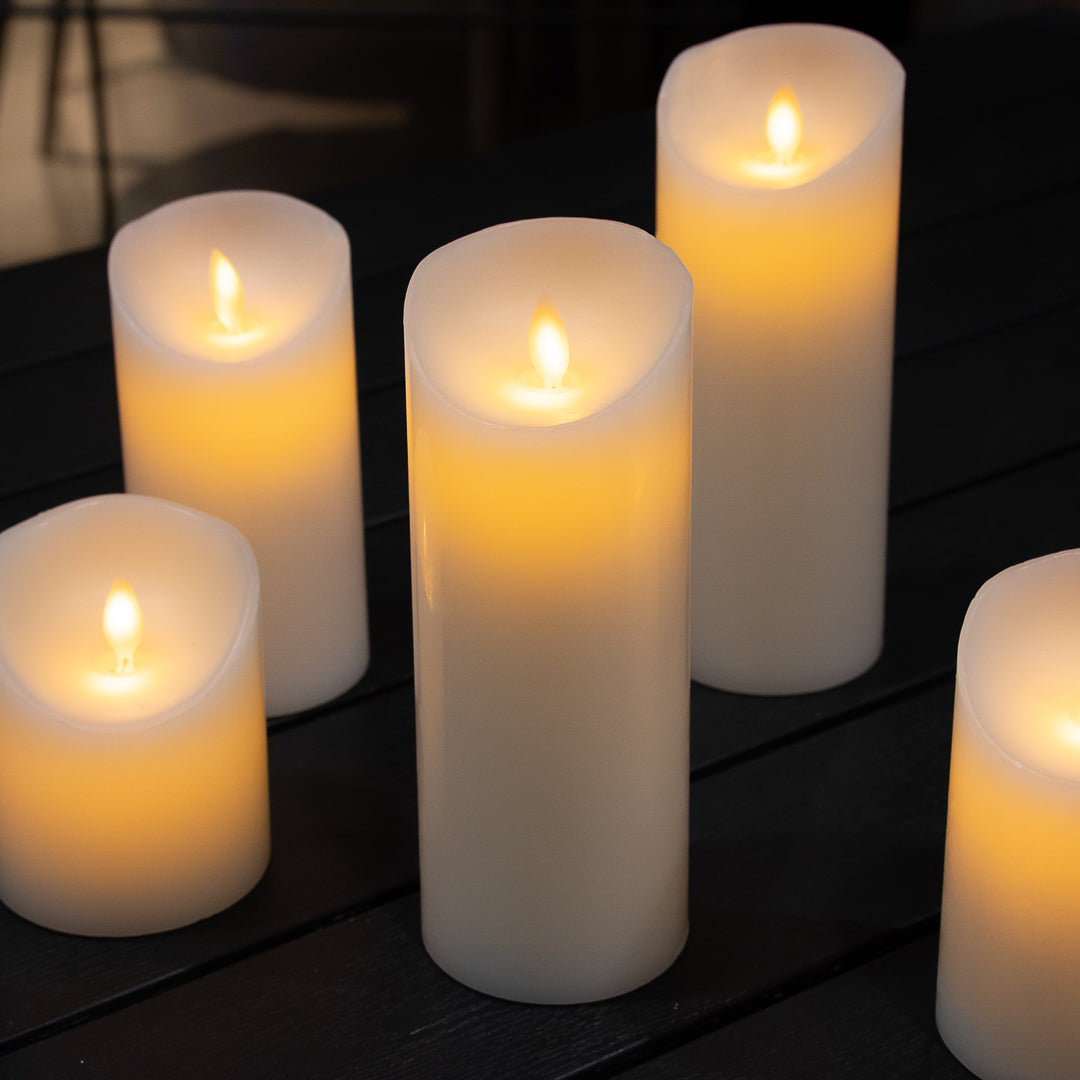Fire Tek White Plastic Flameless Pillar Candle - Real Wax, Programmable - 3" x 3" x 8" - 1 count box