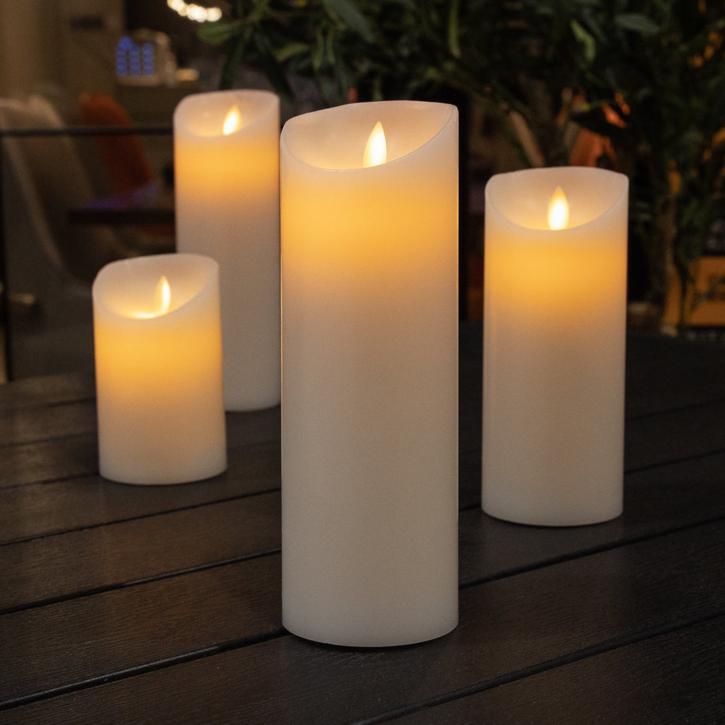 Fire Tek White Plastic Flameless Pillar Candle - Real Wax, Programmable - 3" x 3" x 8 3/4" - 1 count box