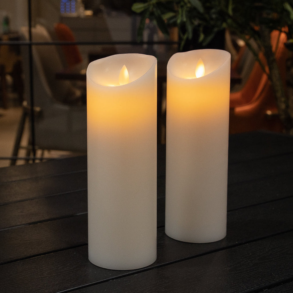 Fire Tek White Plastic Flameless Pillar Candle - Real Wax, Programmable - 3" x 3" x 8 3/4" - 1 count box