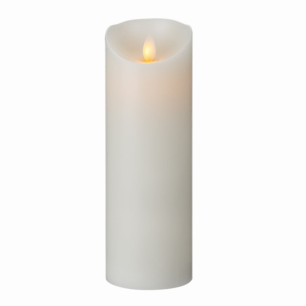 Fire Tek White Plastic Flameless Pillar Candle - Real Wax, Programmable - 3" x 3" x 8 3/4" - 10 count box