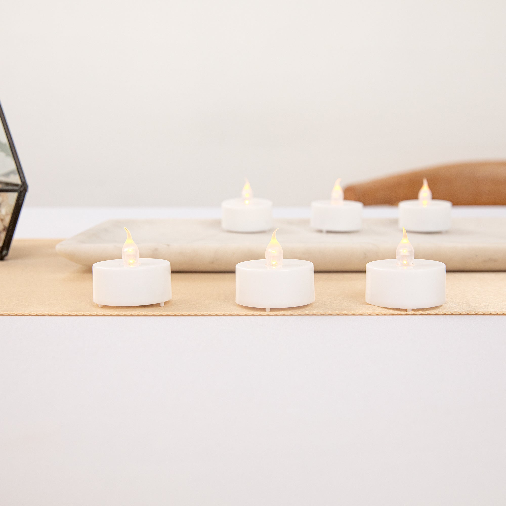Fire Tek White Plastic Flameless Tea Candle - 1 1/2" x 1 1/2" x 1 1/4" - 10 count box