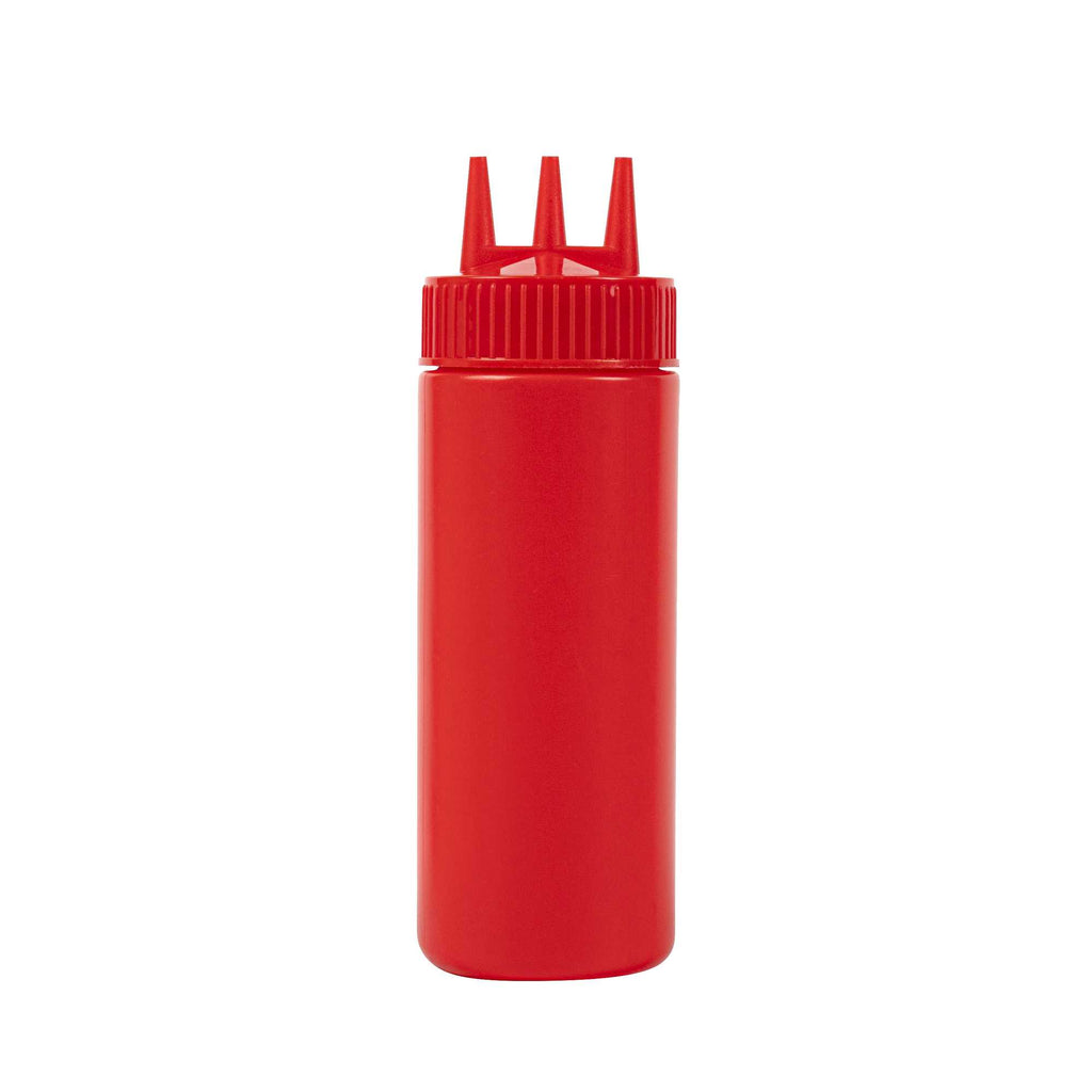 Sauce Tek 12 oz Red Plastic Ketchup Squeeze Bottle - with Triple Dispersion Tip - 6 count box