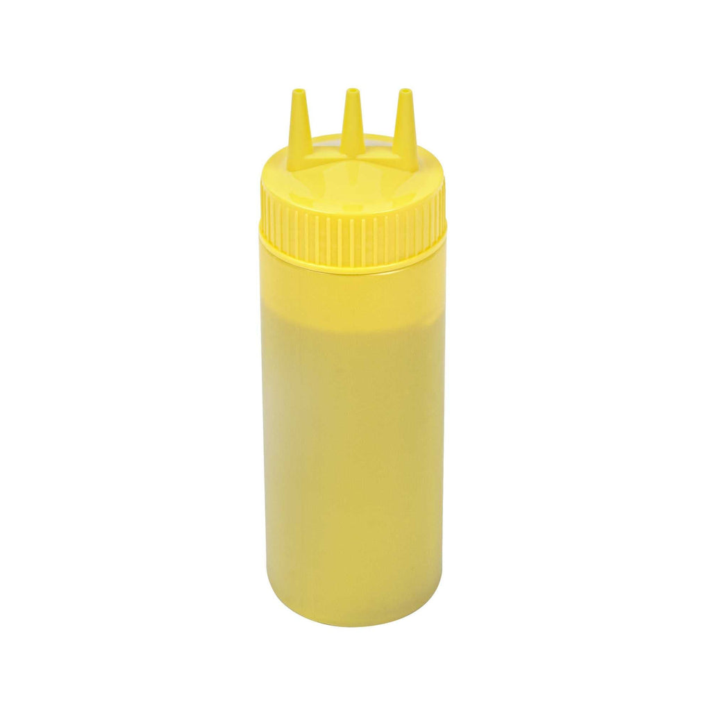 Sauce Tek 12 oz Yellow Plastic Mustard Squeeze Bottle - with Triple Dispersion Tip - 6 count box