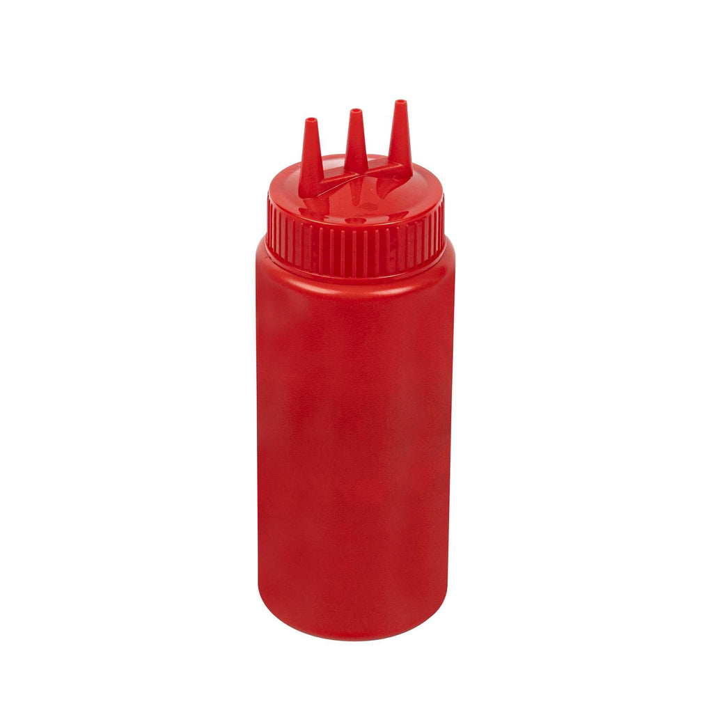 Sauce Tek 16 oz Red Plastic Ketchup Squeeze Bottle - with Triple Dispersion Tip - 6 count box