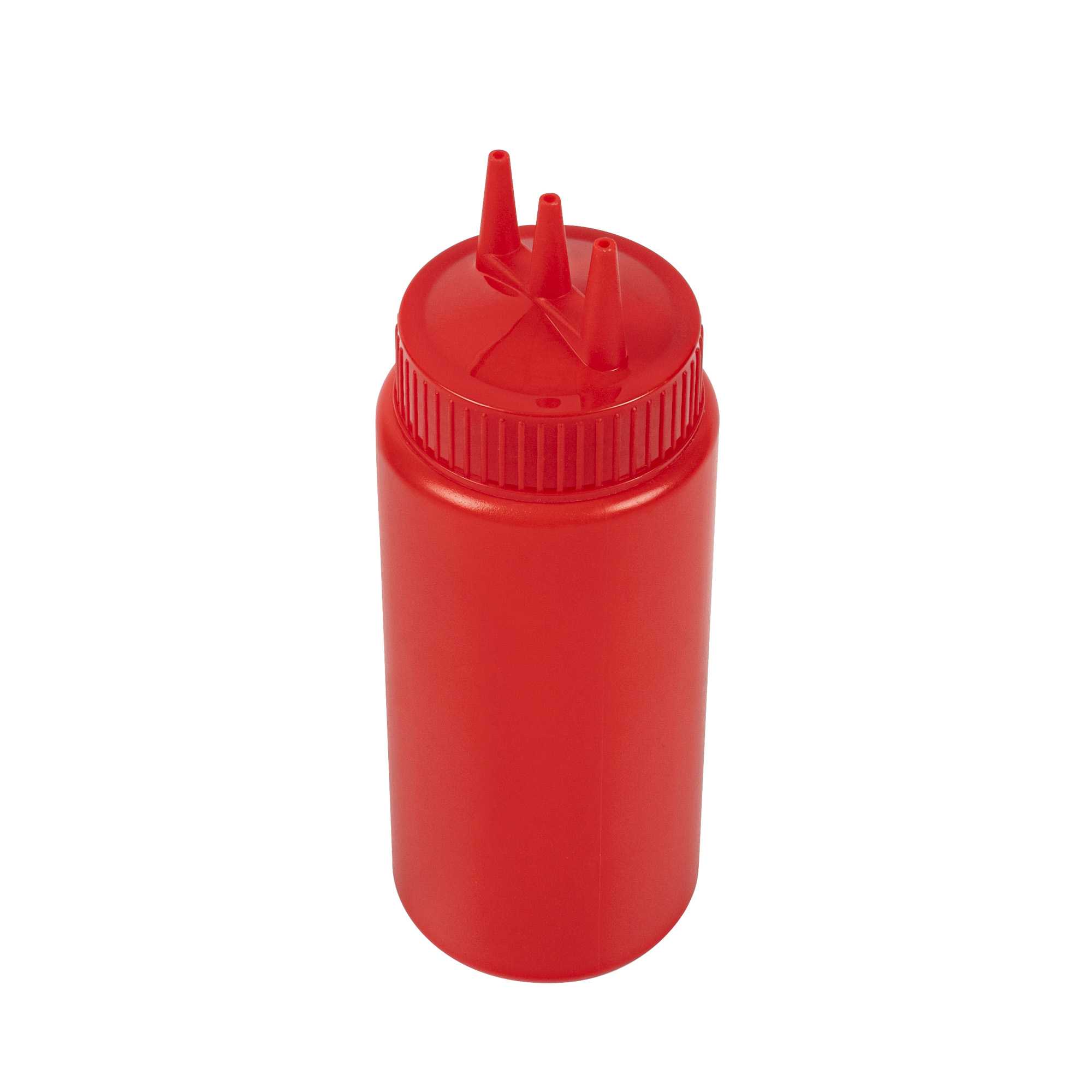 Sauce Tek 16 oz Red Plastic Ketchup Squeeze Bottle - with Triple Dispersion Tip - 6 count box