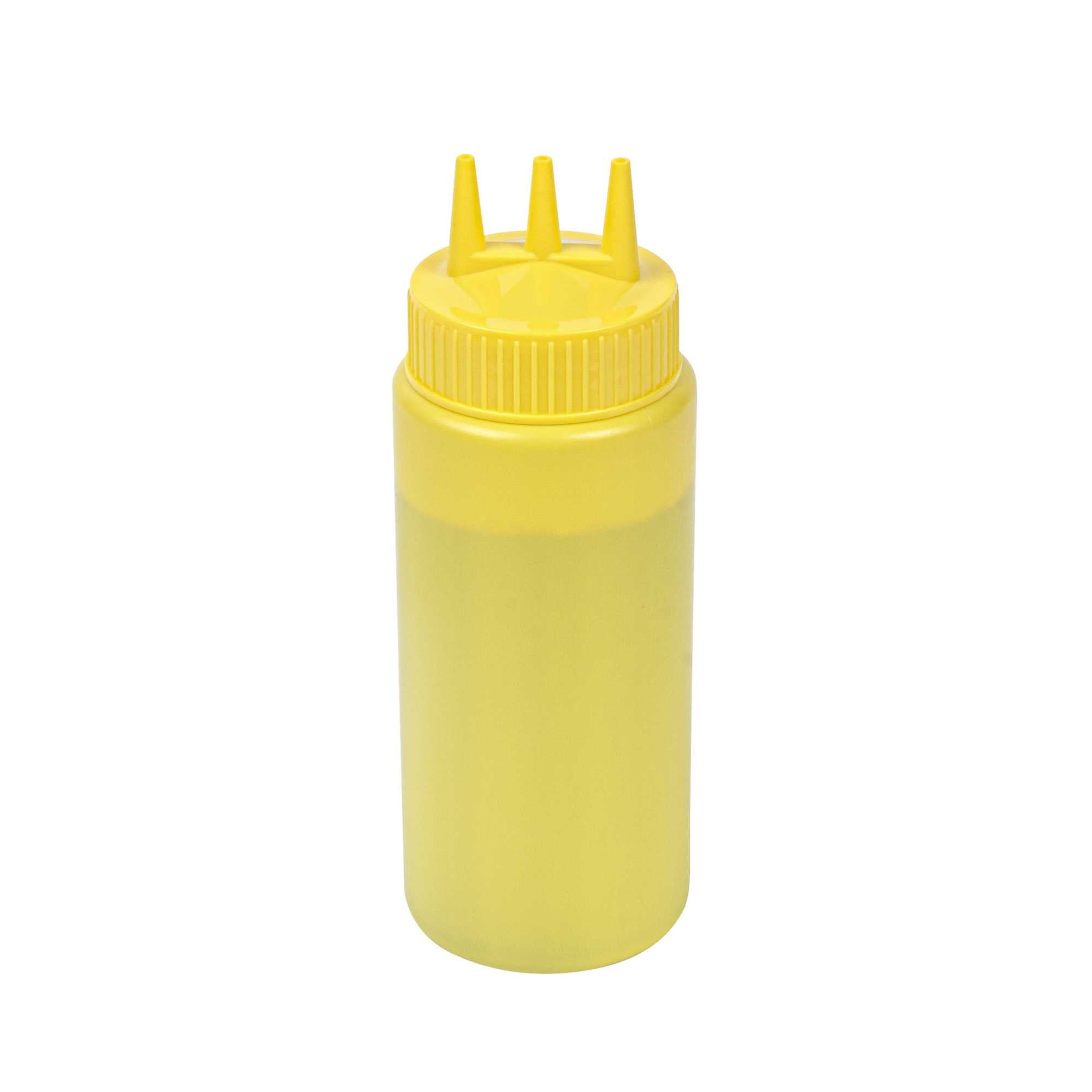 Sauce Tek 16 oz Yellow Plastic Mustard Squeeze Bottle - with Triple Dispersion Tip - 6 count box