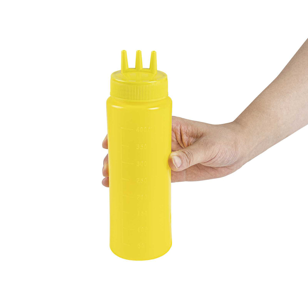 Sauce Tek 16 oz Yellow Plastic Mustard Squeeze Bottle - with Triple Dispersion Tip - 6 count box