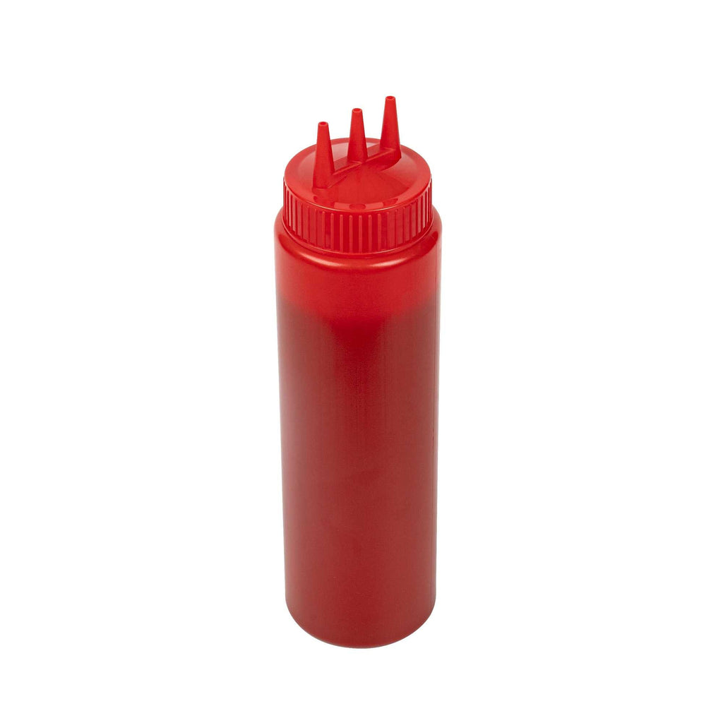 Sauce Tek 24 oz Red Plastic Ketchup Squeeze Bottle - with Triple Dispersion Tip - 6 count box