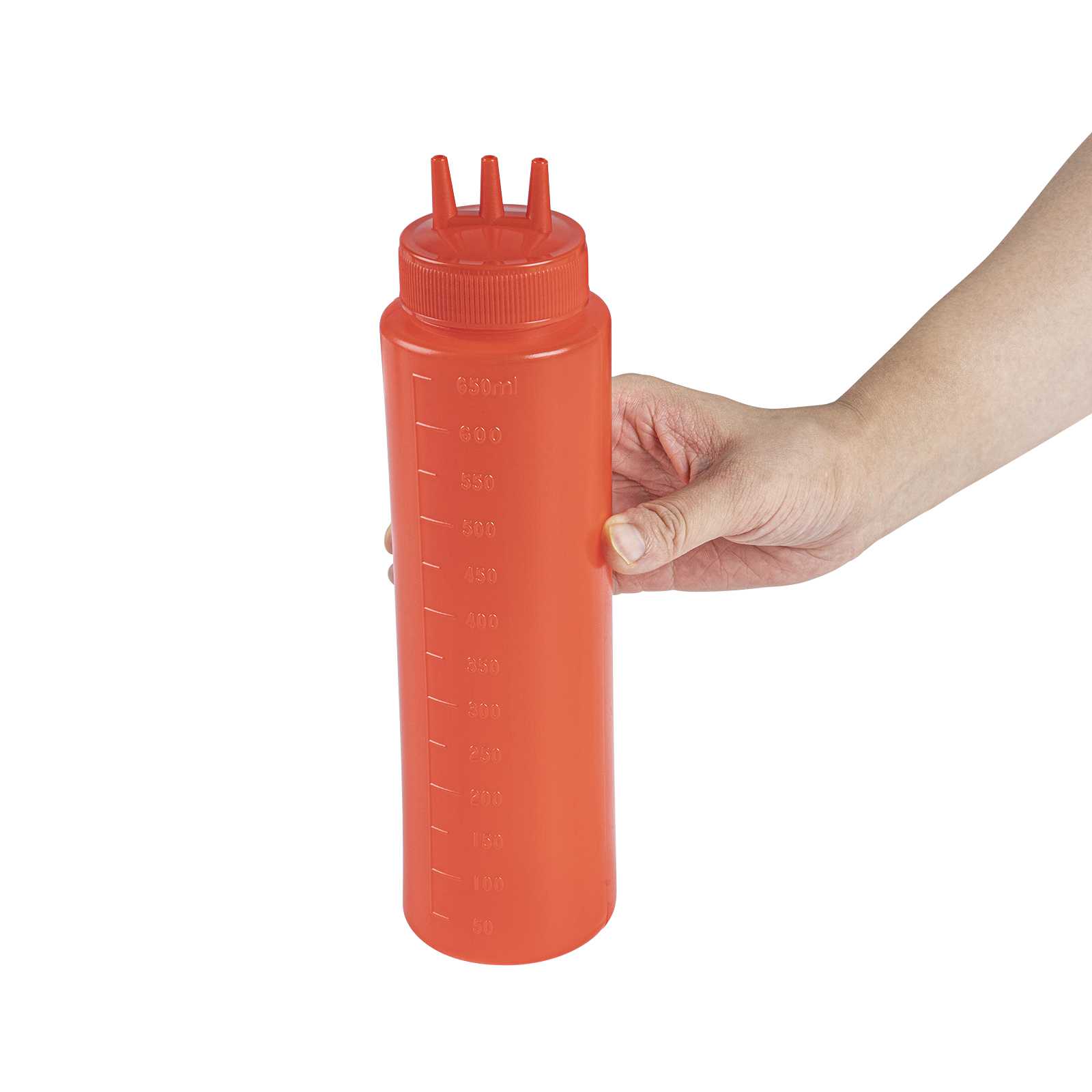 Sauce Tek 24 oz Red Plastic Ketchup Squeeze Bottle - with Triple Dispersion Tip - 6 count box