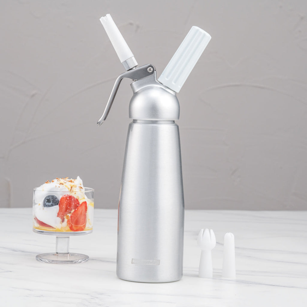 Whip Tek 0.5L Aluminum Whipped Cream Dispenser - with 3 Plastic Decorator Tips - 1 count box