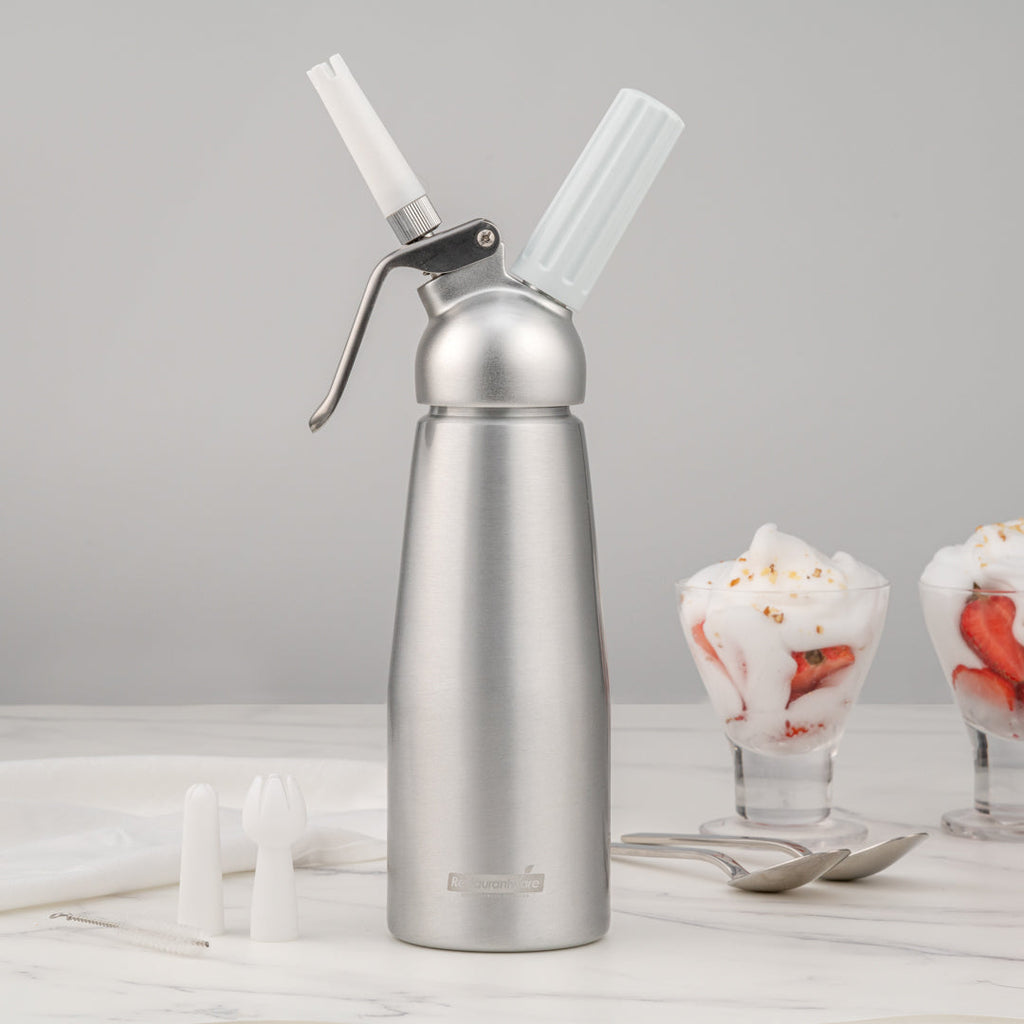 Whip Tek 0.5L Aluminum Whipped Cream Dispenser - with 3 Plastic Decorator Tips - 1 count box