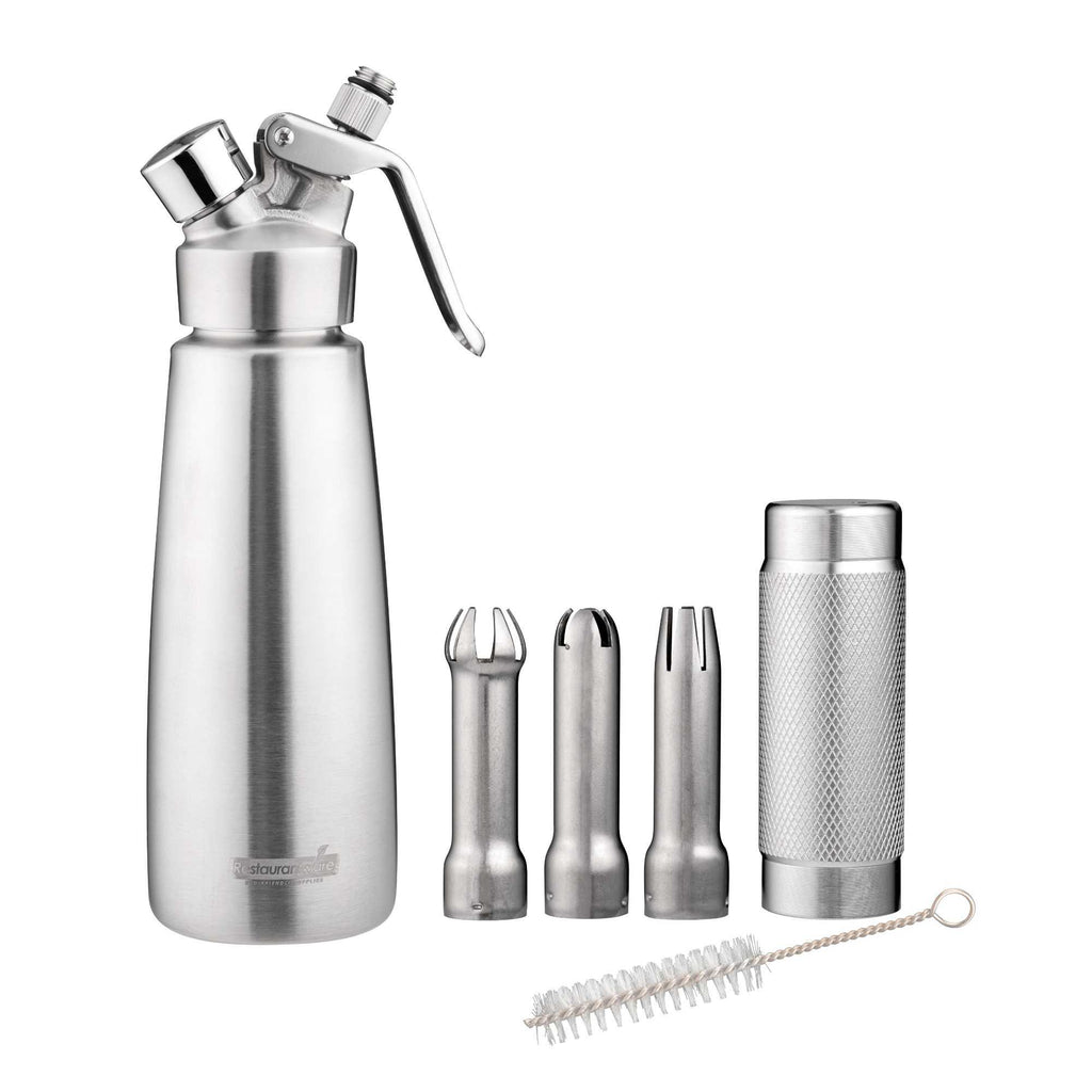 Whip Tek 0.5L Stainless Steel Professional Whipped Cream Dispenser - with 3 Decorator Tips - 1 count box