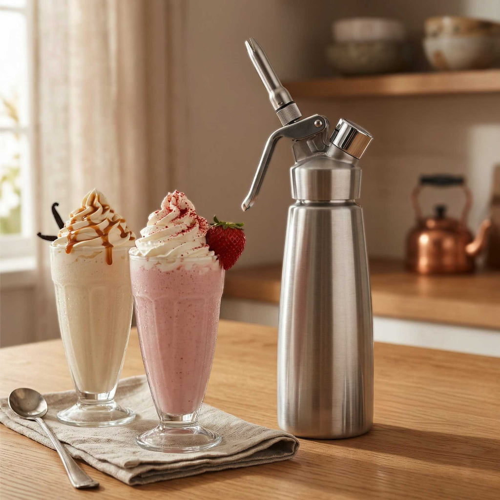 Whip Tek 0.5L Stainless Steel Professional Whipped Cream Dispenser - with 3 Decorator Tips - 1 count box