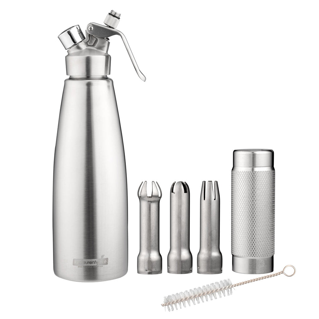 Whip Tek 1L Stainless Steel Professional Whipped Cream Dispenser - with 3 Decorator Tips - 1 count box