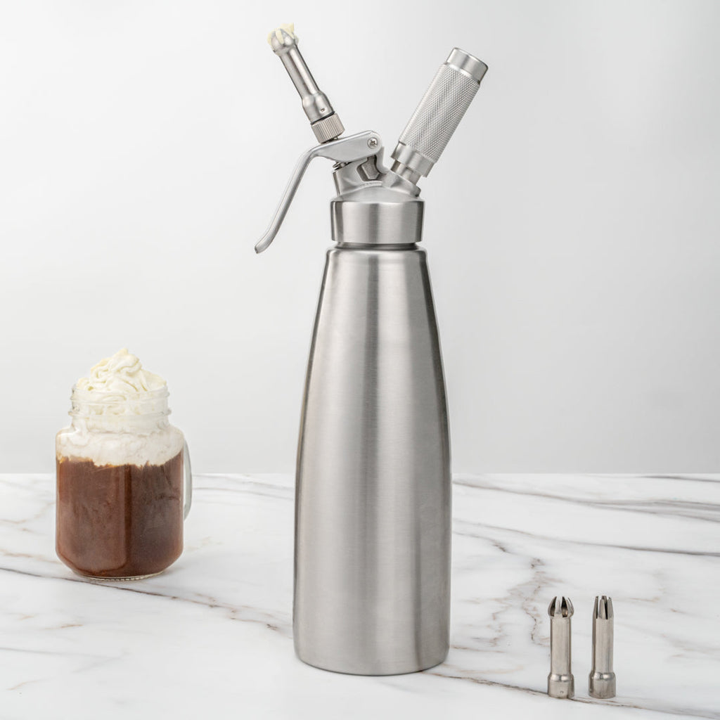 Whip Tek 1L Stainless Steel Professional Whipped Cream Dispenser - with 3 Decorator Tips - 1 count box