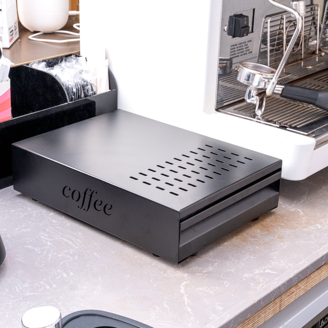 Restpresso Black Stainless Steel Coffee Knock Box Drawer - 13 1/2" x 9 3/4" x 3 3/4" - 1 count box