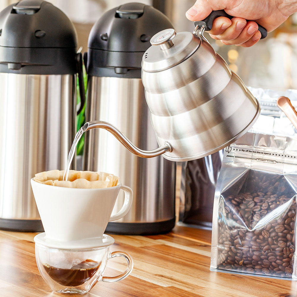 Restpresso 41 oz Stainless Steel Pour Over / Gooseneck Kettle - with Thermometer Lid - 12 3/4" x 5 1/2" x 6" - 1 count box