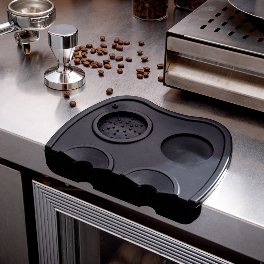 Restpresso Black Silicone Espresso Tamping Mat - Double - 8 1/4" x 5 3/4" x 1 1/2" - 1 count box