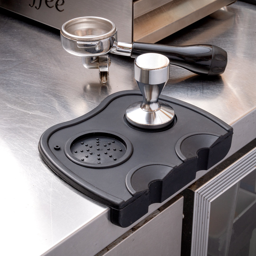 Restpresso Black Silicone Espresso Tamping Mat - Double - 8 1/4" x 5 3/4" x 1 1/2" - 1 count box
