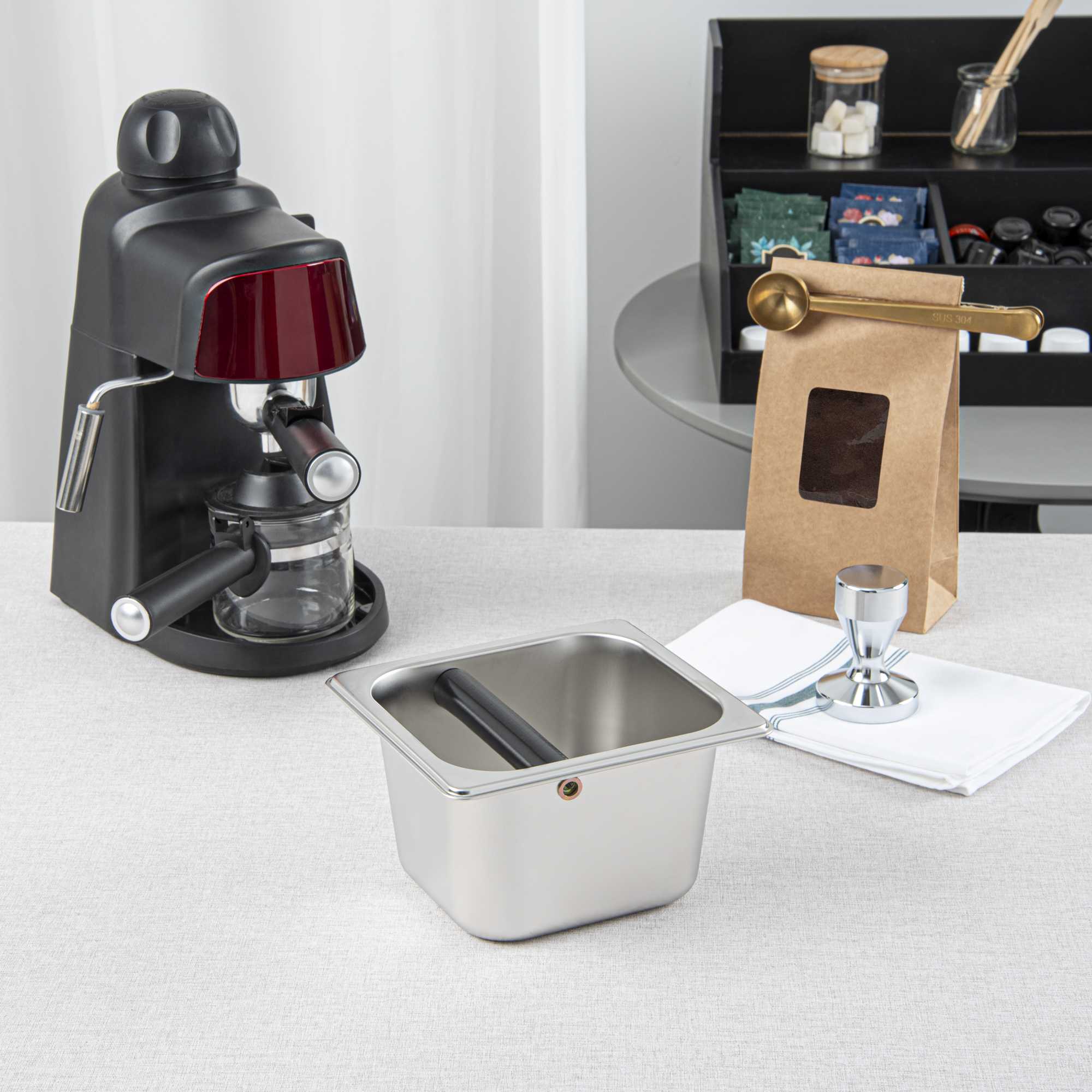 Restpresso Stainless Steel Coffee / Espresso Knock Box - 7" x 6 1/2" x 4" - 1 count box