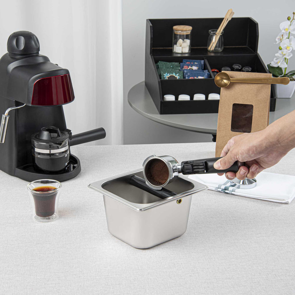 Restpresso Stainless Steel Coffee / Espresso Knock Box - 7" x 6 1/2" x 4" - 1 count box