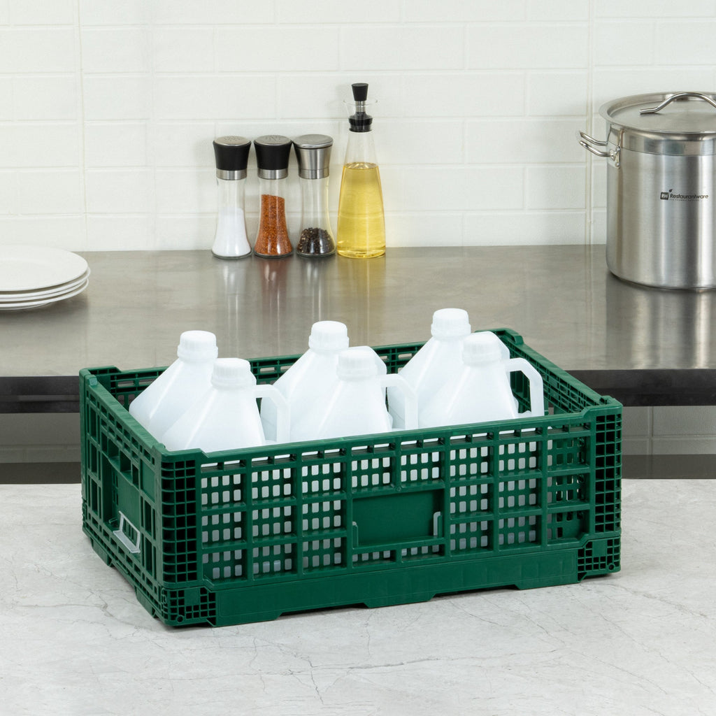 Cater Tek Rectangle Green Plastic 36L Collapsible Milk Crate - Stackable - 23 1/2" x 15 3/4" x 8 1/2" - 1 count box