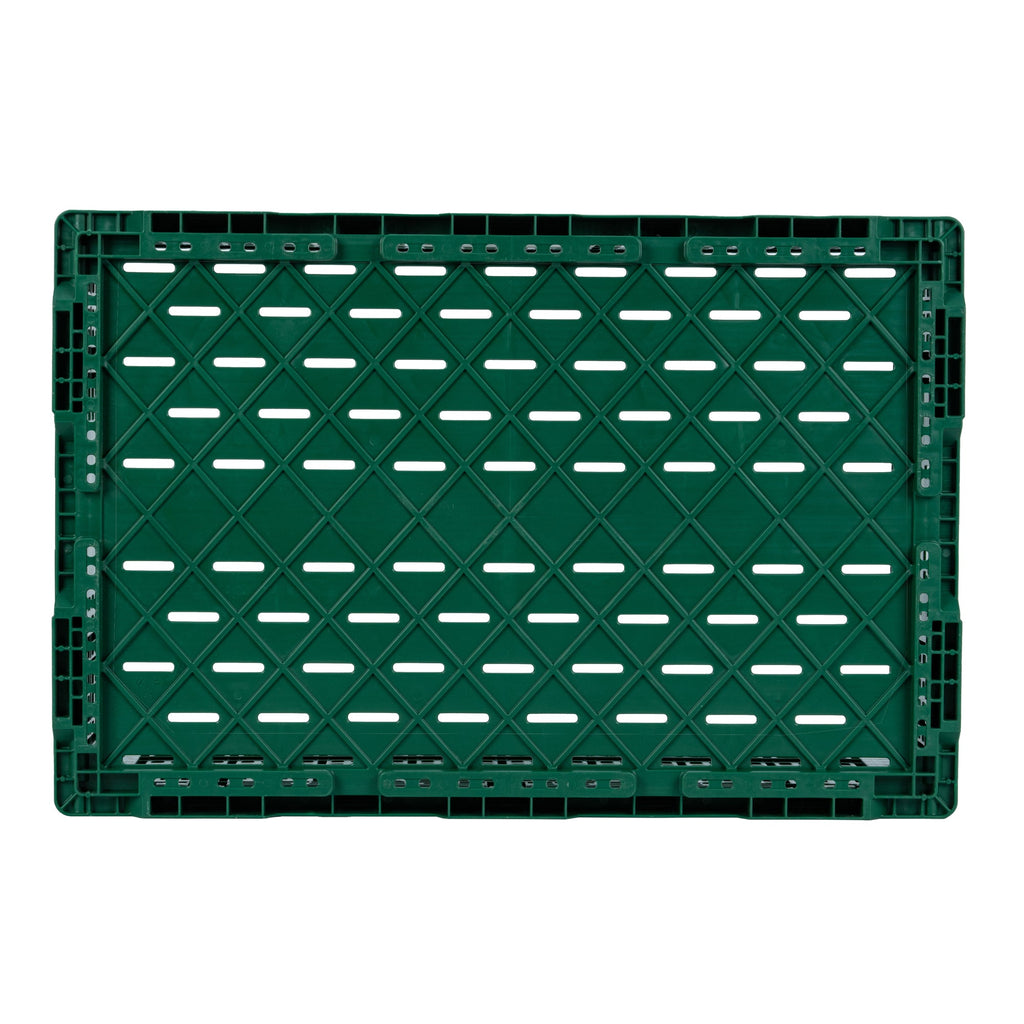 Cater Tek Rectangle Green Plastic 36L Collapsible Milk Crate - Stackable - 23 1/2" x 15 3/4" x 8 1/2" - 1 count box