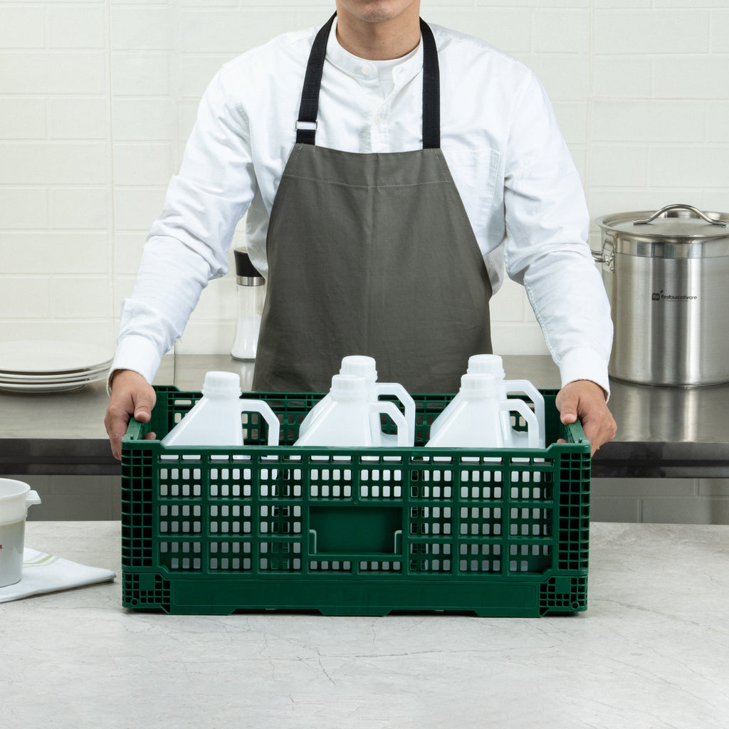 Cater Tek Rectangle Green Plastic 36L Collapsible Milk Crate - Stackable - 23 1/2" x 15 3/4" x 8 1/2" - 1 count box