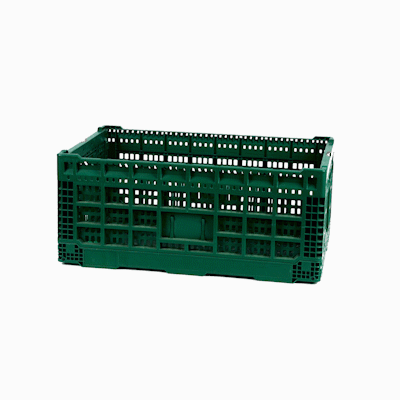 Cater Tek Rectangle Green Plastic 43L Collapsible Milk Crate - Stackable - 23 1/2" x 15 3/4" x 10 1/4" - 1 count box