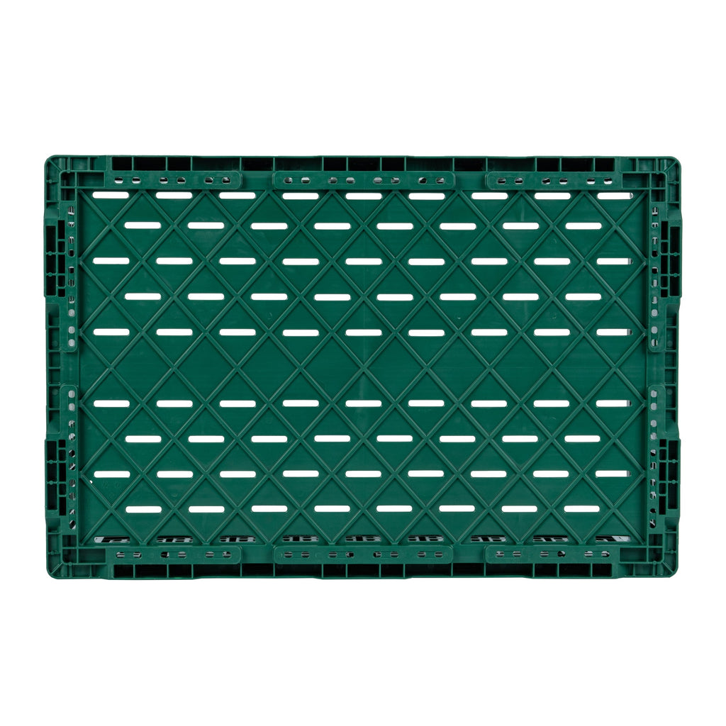 Cater Tek Rectangle Green Plastic 43L Collapsible Milk Crate - Stackable - 23 1/2" x 15 3/4" x 10 1/4" - 1 count box