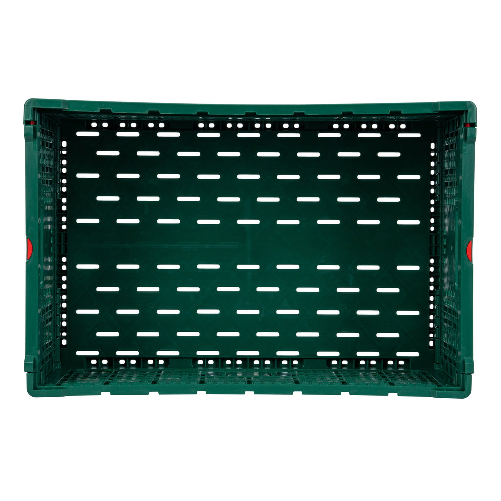 Cater Tek Rectangle Green Plastic 43L Collapsible Milk Crate - Stackable - 23 1/2" x 15 3/4" x 10 1/4" - 1 count box