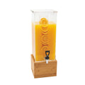 Bev Tek 2 gal Square Clear Acrylic Beverage Dispenser - Infusion Core, Bamboo Base - 8 1/4" x 8 1/4" x 23" - 1 count box