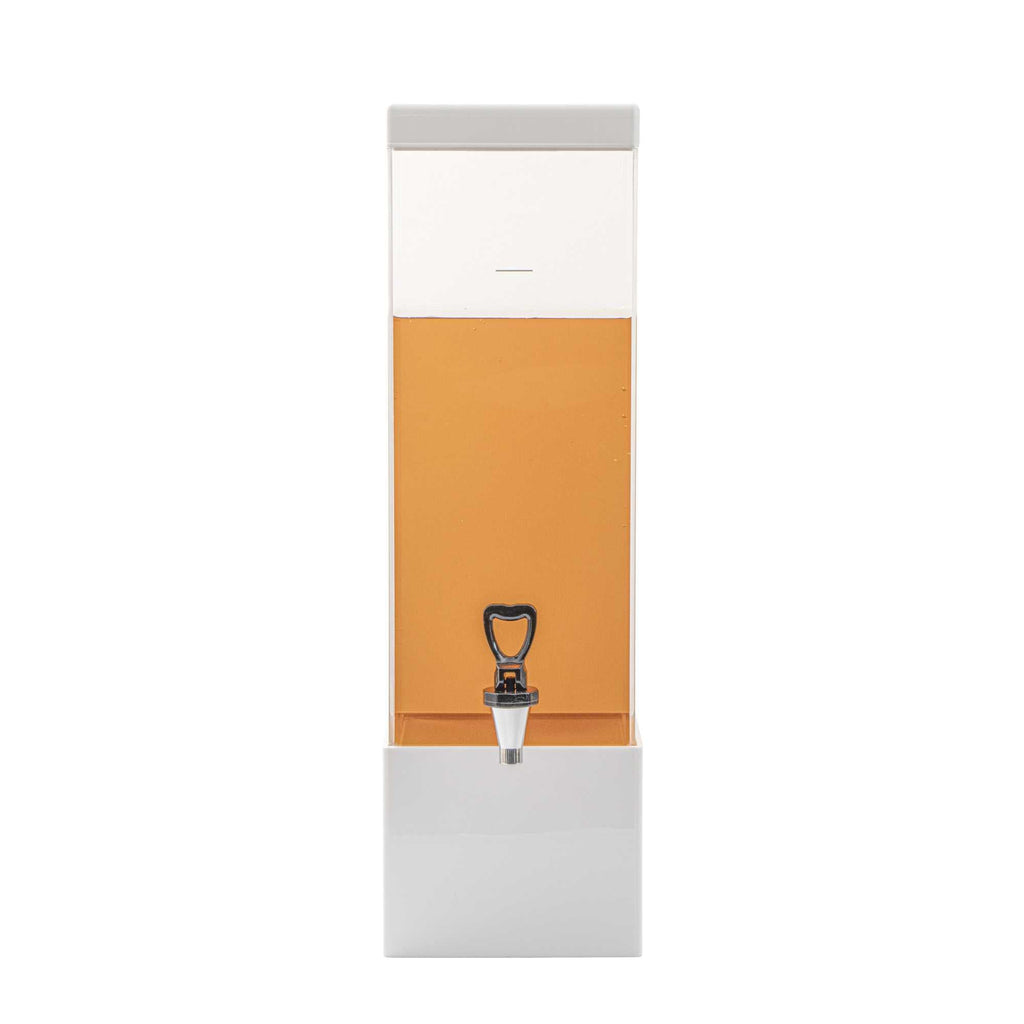 Bev Tek 3 gal Square Clear Acrylic Beverage Dispenser - Infusion Core, White Base - 7 3/4" x 7 3/4" x 25 3/4" - 1 count box