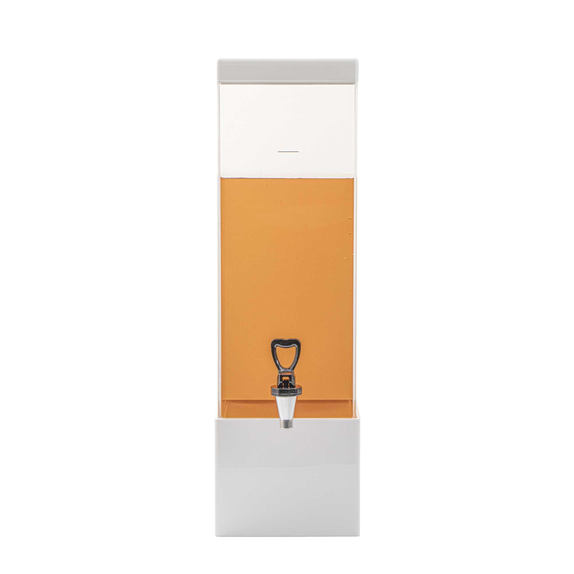 Bev Tek 3 gal Square Clear Acrylic Beverage Dispenser - Infusion Core, White Base - 7 3/4" x 7 3/4" x 25 3/4" - 1 count box
